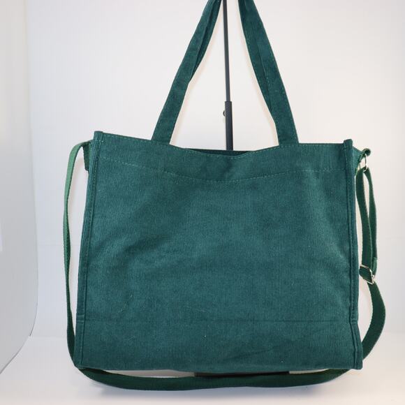 Green Corduroy Shoulder Tote Bag with Crossbody Strap - Picture 2 of 6